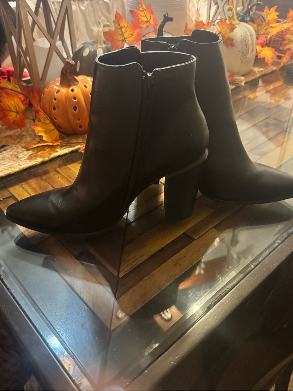 Women's Black Pointed Toe Ankle Booties with Block Heel